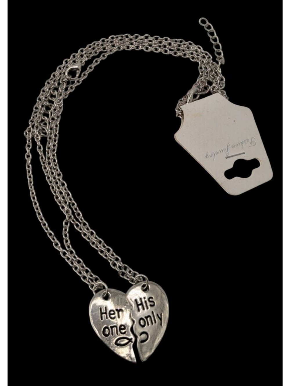 Couples Half Heart Necklace Set Her One His Only Silver Tone